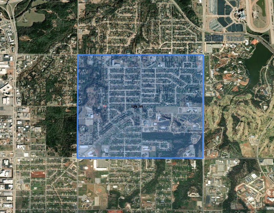 Section 14, T12N, R3W in Oklahoma County shown with a blue polygon boundary over satellite imagery